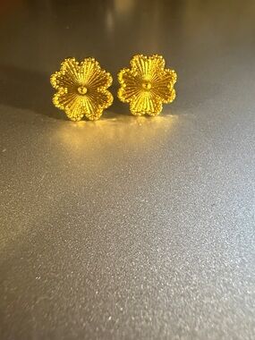 Gold metal Floral Petal Stud Earrings for Women